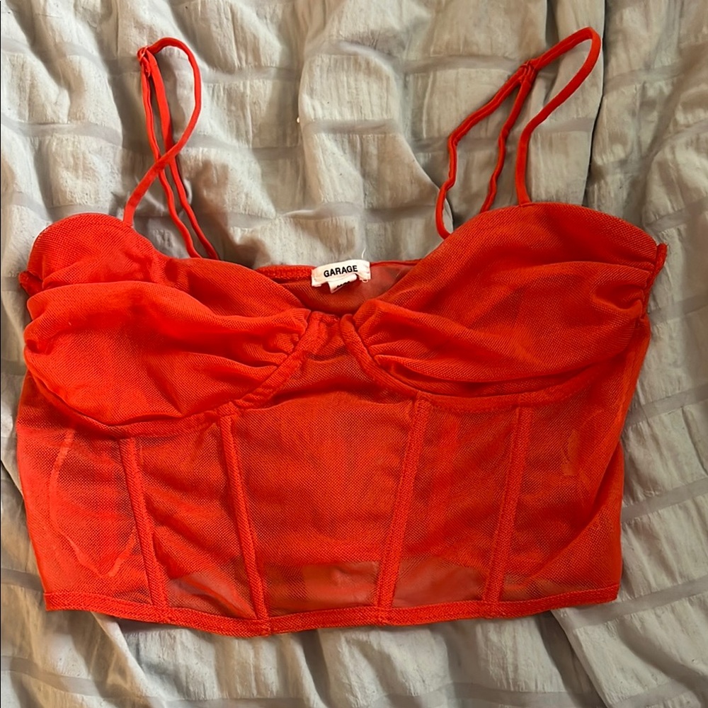 Garage Fiery Red/Orange Mesh Corset Top